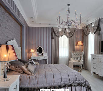 Шторы с ламбрекенами для спальни в классическом стиле